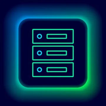 Glowing neon line Server, Data, Web Hosting icon isolated on black backgrou.. Stock Illustration