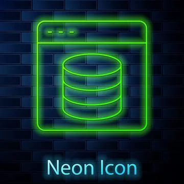 Glowing neon line Server, Data, Web Hosting icon isolated on brick wall bac.. 스톡 일러스트