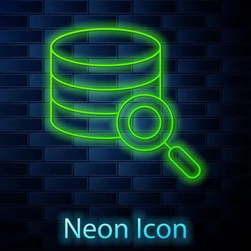 Glowing neon line Server, Data, Web Hosting icon isolated on brick wall backg Stock Illustration