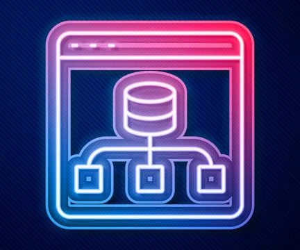 Glowing neon line Server, Data, Web Hosting icon isolated on blue backgroun.. Illustrazione stock