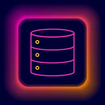 Glowing neon line Server, Data, Web Hosting icon isolated on black background 스톡 일러스트