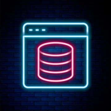 Glowing neon line Server, Data, Web Hosting icon isolated on brick wall bac.. Stock Illustration