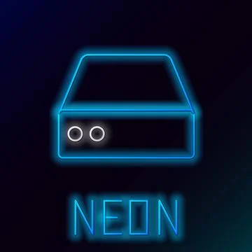 Glowing neon line Server, Data, Web Hosting icon isolated on black backgrou.. Illustrazione stock