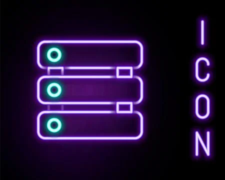Glowing neon line Server, Data, Web Hosting icon isolated on black backgrou.. 스톡 일러스트