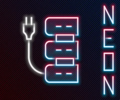 Glowing neon line Server icon isolated on black background. Adjusting app Illustrazione stock