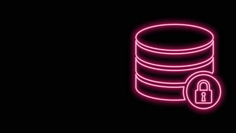 Glowing neon line Server security with closed padlock icon isolated on black Stock Footage 140823421