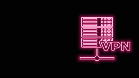 Glowing neon line Server VPN icon isolated on black background. 4K Video motion Stock Footage 140827369