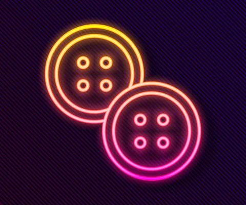 Glowing neon line Sewing button for clothes icon isolated on black background Illustrazione stock