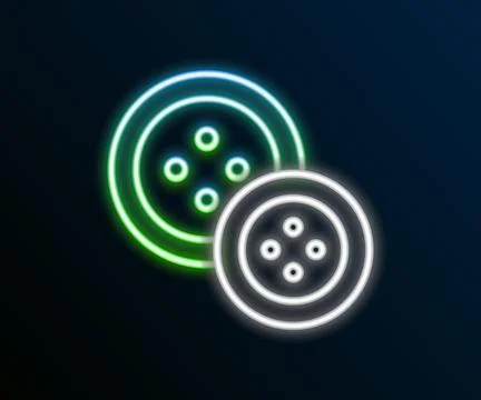 Glowing neon line Sewing button for clothes icon isolated on black backgrou.. Illustrazione stock