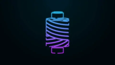 Glowing neon line Sewing thread on spool icon isolated on black background. Yarn Stock Footage 139959087