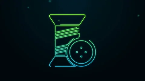 Glowing neon line Sewing thread on spool and button icon isolated on black Stock Footage 140299964