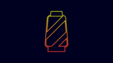 Glowing neon line Sewing thread on spool icon isolated on blue background. Yarn Stock Footage 227250273