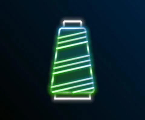 Glowing neon line Sewing thread on spool icon isolated on black background. Yarn Illustrazione stock