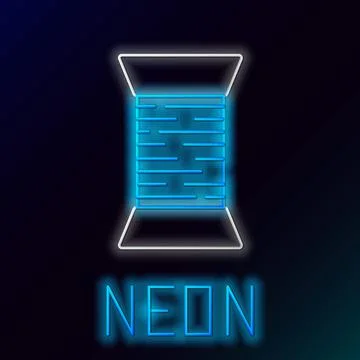 Glowing neon line Sewing thread on spool icon isolated on black background. Yarn Stock Illustration