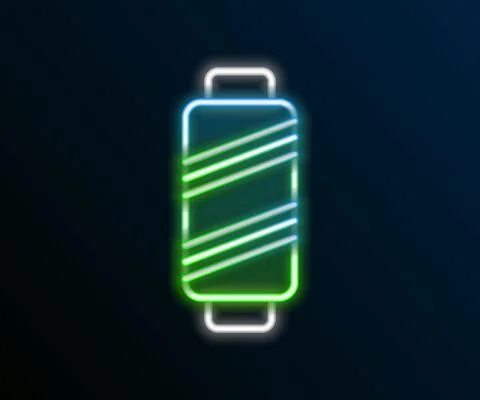 Glowing neon line Sewing thread on spool icon isolated on black background. Yarn Illustrazione stock