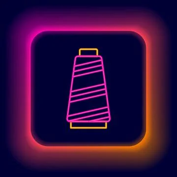 Glowing neon line Sewing thread on spool icon isolated on black background. Yarn Stock Illustration