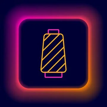 Glowing neon line Sewing thread on spool icon isolated on black background. Yarn Illustrazione stock