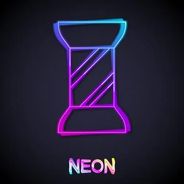Glowing neon line Sewing thread on spool icon isolated on black background. Yarn Stock Illustration