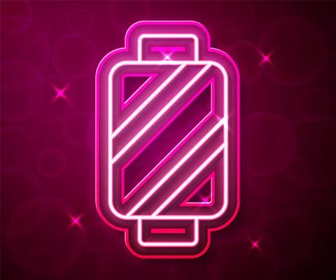 Glowing neon line Sewing thread on spool icon isolated on red background. Yarn Stock Illustration