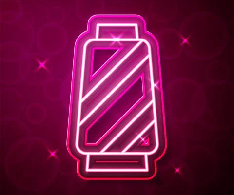 Glowing neon line Sewing thread on spool icon isolated on red background. Yarn Stock Illustration