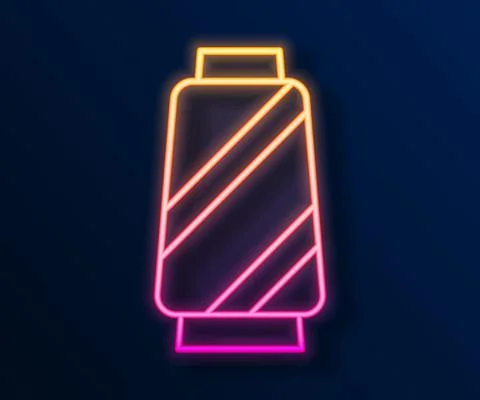 Glowing neon line Sewing thread on spool icon isolated on black background. Yarn Stock Illustration