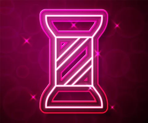 Glowing neon line Sewing thread on spool icon isolated on red background. Yarn Stock Illustration