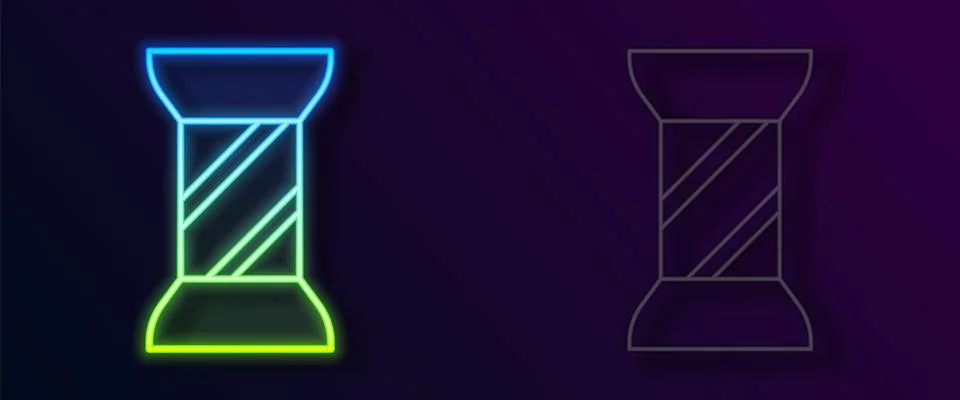 Glowing neon line Sewing thread on spool icon isolated on black background. Y Stock Illustration