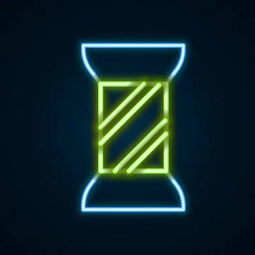 Glowing neon line Sewing thread on spool icon isolated on black background... Stock Illustration