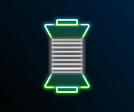 Glowing neon line Sewing thread on spool icon isolated on black background... Stock Illustration