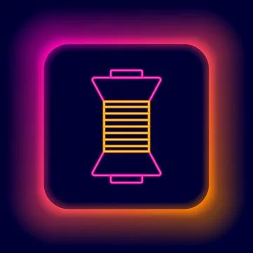Glowing neon line Sewing thread on spool icon isolated on black background... Stock Illustration