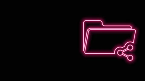 Glowing neon line Share folder icon isolated on black background. Folder sharing Stock Footage 140817127