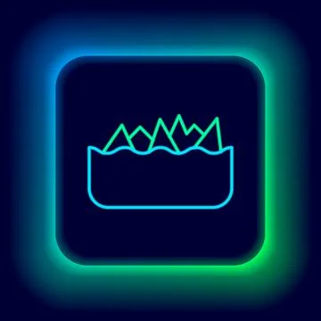 Glowing neon line Sharp stone reefs protruding from the sea, a danger to sea  Illustrazione stock