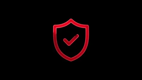 Glowing neon line Shield check mark icon animation isolated on black backgrou Stock Footage 305166391