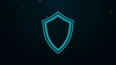 Glowing neon line Shield icon isolated on black background. Guard sign. 4K Video Stock Footage 139435598