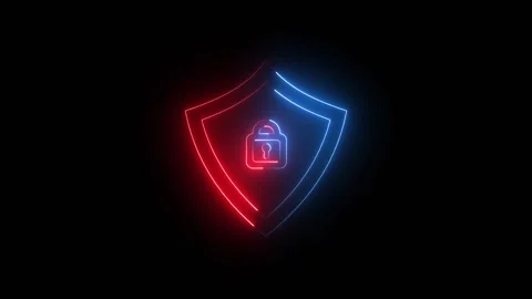Glowing neon line of shield Icon Animation with lock Stock-Footage 320473858