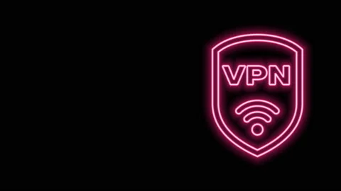 Glowing neon line Shield with VPN and wifi wireless internet network symbol icon Stock Footage 140827382