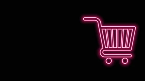 Glowing neon line Shopping cart icon iso... | Stock Video | Pond5