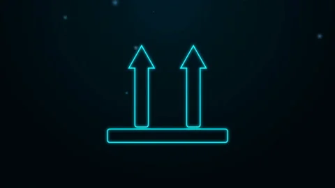 Glowing neon line This side up icon isolated on black background. Two arrows Stock Footage 139503794