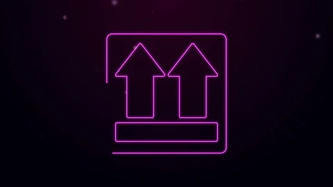 Glowing neon line This side up icon isolated on purple background. Two arrows Stock Footage 139547135