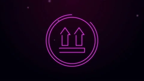 Glowing neon line This side up icon isolated on purple background. Two arrows Stock Footage 139791428