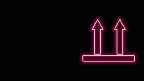 Glowing neon line This side up icon isolated on black background. Two arrows Stock Footage 141014396