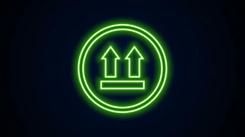 Glowing neon line This side up icon isolated on black background. Two arrows Stock Footage 142177615