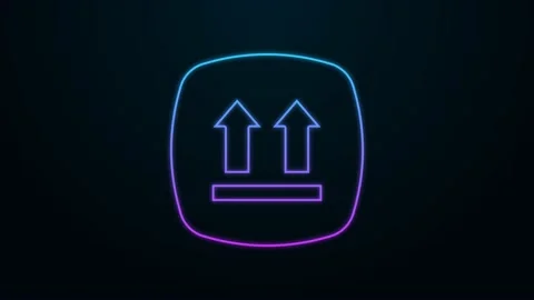 Glowing neon line This side up icon isolated on black background. Two arrows Stock Footage 225665517