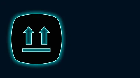 Glowing neon line This side up icon isolated on black background. Two arrows Stock Footage 225770122