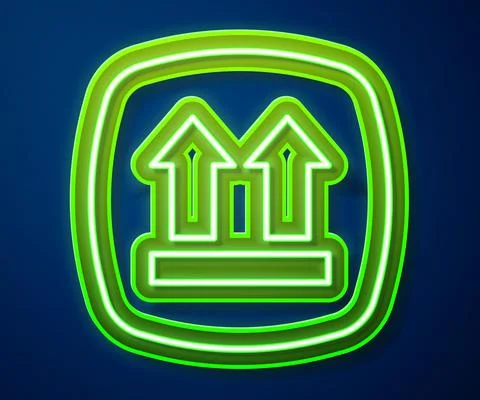 Glowing neon line This side up icon isolated on blue background. Two arrows Stock Illustration
