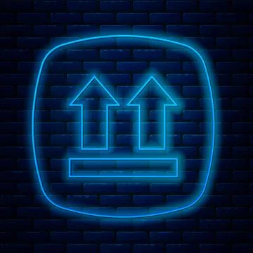 Glowing neon line This side up icon isolated on brick wall background. Two Stock Illustration