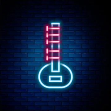 Glowing neon line Sitar classical music instrument icon isolated on brick wall Stock Illustration