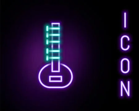 Glowing neon line Sitar classical music instrument icon isolated on black b.. Stock Illustration