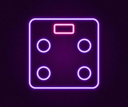 Glowing neon line Smart bathroom scales icon isolated on black background. .. Stock Illustration