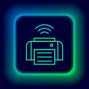 Glowing neon line Smart printer system icon isolated on black background 스톡 일러스트